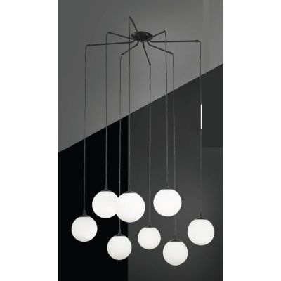 NIAGARA LAMPADARIO 8 LUCI IN METALLO NERO CON SFERE IN VETRO BIANCO OPALE MODERNO LAMPADINE E14 CRISTALENSI LUX - Cristalensi Sh