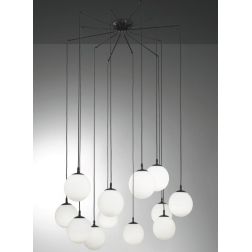 NIAGARA LAMPADARIO 12 LUCI IN METALLO NERO CON SFERE IN VETRO BIANCO OPALE MODERNO LAMPADINE E14 CRISTALENSI LUX - Cristalensi S 2