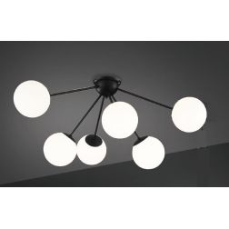BALL PLAFONIERA MODERNA 6 LUCI IN METALLO NERO CON SFERE IN VETRO BIANCO OPALE LAMPADINE E14 CRISTALENSI LUX - Cristalensi Shop 2