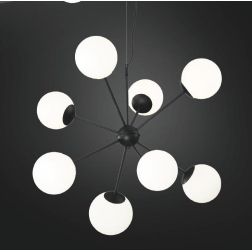 BALL SOSPENSIONE MODERNA 8 LUCI IN METALLO NERO CON SFERE IN VETRO BIANCO OPALE LAMPADINE E14 CRISTALENSI LUX - Cristalensi Shop 2