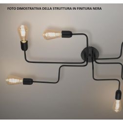 SATELLITE PLAFONIERA STILE VINTAGE CON 8 LUCI IN METALLO BIANCO O NERO LAMPADINE ATTACCO E27 CRISTALENSI LUX - Cristalensi Shop 2