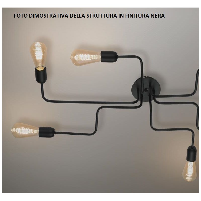 SATELLITE PLAFONIERA STILE VINTAGE CON 8 LUCI IN METALLO BIANCO O NERO LAMPADINE ATTACCO E27 CRISTALENSI LUX - Cristalensi Shop