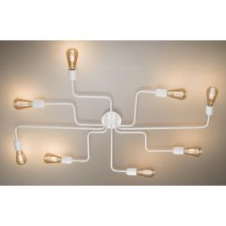 SATELLITE PLAFONIERA STILE VINTAGE CON 8 LUCI IN METALLO BIANCO O NERO LAMPADINE ATTACCO E27 CRISTALENSI LUX - Cristalensi Shop