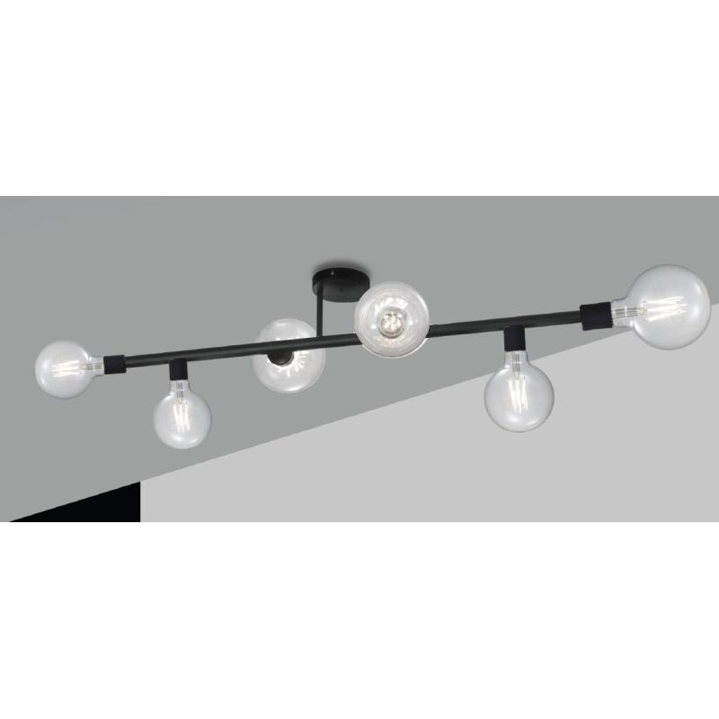 MIAMI PLAFONIERA LINEARE 6 LUCI IN METALLO NERO DESIGN MODERNO PORTALAMPADE ATTACCO E27 CRISTALENSI LUX - Cristalensi Shop Onlin