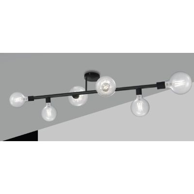 MIAMI PLAFONIERA LINEARE 6 LUCI IN METALLO NERO DESIGN MODERNO PORTALAMPADE ATTACCO E27 CRISTALENSI LUX - Cristalensi Shop Onlin