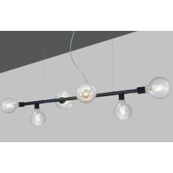 MIAMI SOSPENSIONE LINEARE A 6 LUCI IN METALLO NERO DESIGN MODERNO PORTALAMPADE ATTACCO E27 CRISTALENSI LUX - Cristalensi Shop On