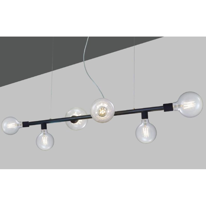 MIAMI SOSPENSIONE LINEARE A 6 LUCI IN METALLO NERO DESIGN MODERNO PORTALAMPADE ATTACCO E27 CRISTALENSI LUX - Cristalensi Shop On