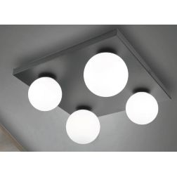MOON PLAFONIERA QUADRATA MODERNA 4 LUCI METALLO NERO,ORO O BRONZO LAMPADINE ATTACCO E14 CRISTALENSI LUX - Cristalensi Shop Onlin