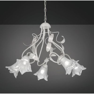 GIORGIA LAMPADARIO CLASSICO 5 LUCI METALLO AVORIO O BRONZO DIFFUSORI FLOREALI IN VETRO CRISTALENSI LUX - Cristalensi Shop Online