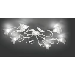 GIORGIA PLAFONIERA CLASSICA 6 LUCI METALLO AVORIO O BRONZO DIFFUSORI FLOREALI IN VETRO CRISTALENSI LUX - Cristalensi Shop Online