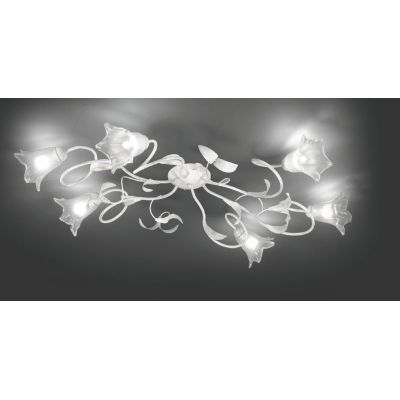 GIORGIA PLAFONIERA CLASSICA 6 LUCI METALLO AVORIO O BRONZO DIFFUSORI FLOREALI IN VETRO CRISTALENSI LUX - Cristalensi Shop Online