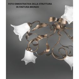 GIORGIA PLAFONIERA CLASSICA 6 LUCI METALLO AVORIO O BRONZO DIFFUSORI FLOREALI IN VETRO CRISTALENSI LUX - Cristalensi Shop Online 2