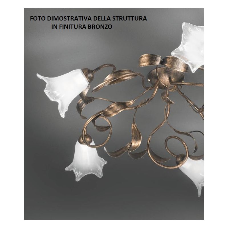 GIORGIA PLAFONIERA CLASSICA 6 LUCI METALLO AVORIO O BRONZO DIFFUSORI FLOREALI IN VETRO CRISTALENSI LUX - Cristalensi Shop Online