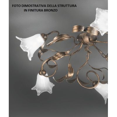 GIORGIA PLAFONIERA CLASSICA 6 LUCI METALLO AVORIO O BRONZO DIFFUSORI FLOREALI IN VETRO CRISTALENSI LUX - Cristalensi Shop Online