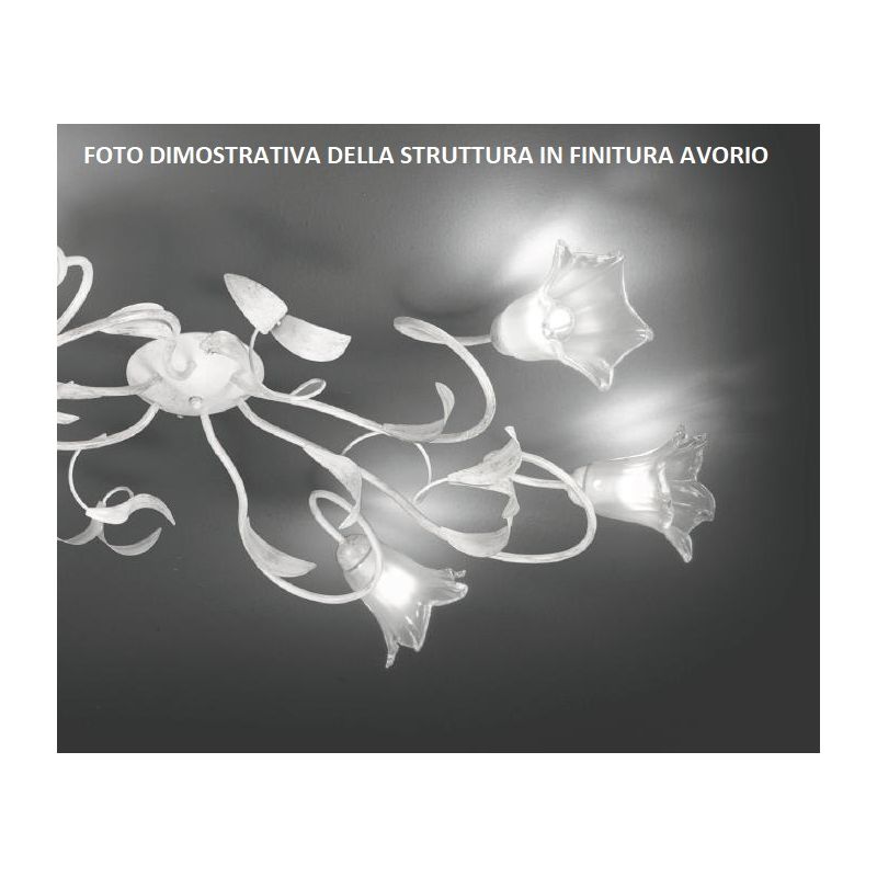 GIORGIA PLAFONIERA CLASSICA 5 LUCI METALLO AVORIO O BRONZO DIFFUSORI FLOREALI IN VETRO CRISTALENSI LUX - Cristalensi Shop Online