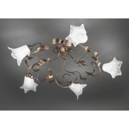 GIORGIA PLAFONIERA CLASSICA 5 LUCI METALLO AVORIO O BRONZO DIFFUSORI FLOREALI IN VETRO CRISTALENSI LUX - Cristalensi Shop Online