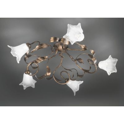 GIORGIA PLAFONIERA CLASSICA 5 LUCI METALLO AVORIO O BRONZO DIFFUSORI FLOREALI IN VETRO CRISTALENSI LUX - Cristalensi Shop Online