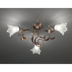GIORGIA PLAFONIERA CLASSICA 3 LUCI METALLO AVORIO O BRONZO DIFFUSORI FLOREALI IN VETRO CRISTALENSI LUX - Cristalensi Shop Online