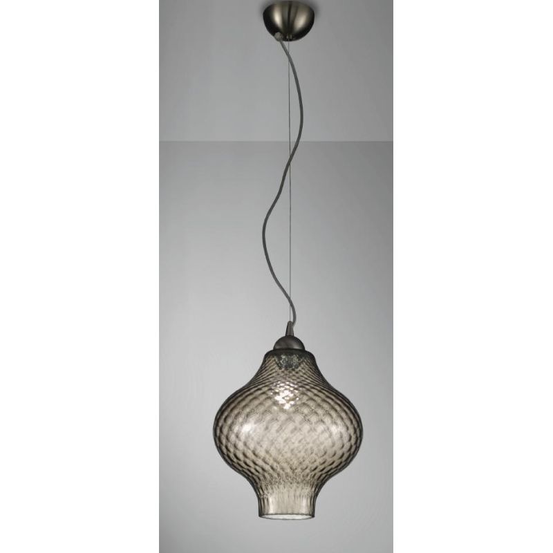 OLIO SOSPENSIONE SINGOLA IN STILE VINTAGE IN VETRO FUME' CON DECORI A RILIEVO CRISTALENSI LUX - Cristalensi Shop Online