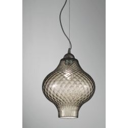 OLIO SOSPENSIONE SINGOLA IN STILE VINTAGE IN VETRO FUME' CON DECORI A RILIEVO CRISTALENSI LUX - Cristalensi Shop Online