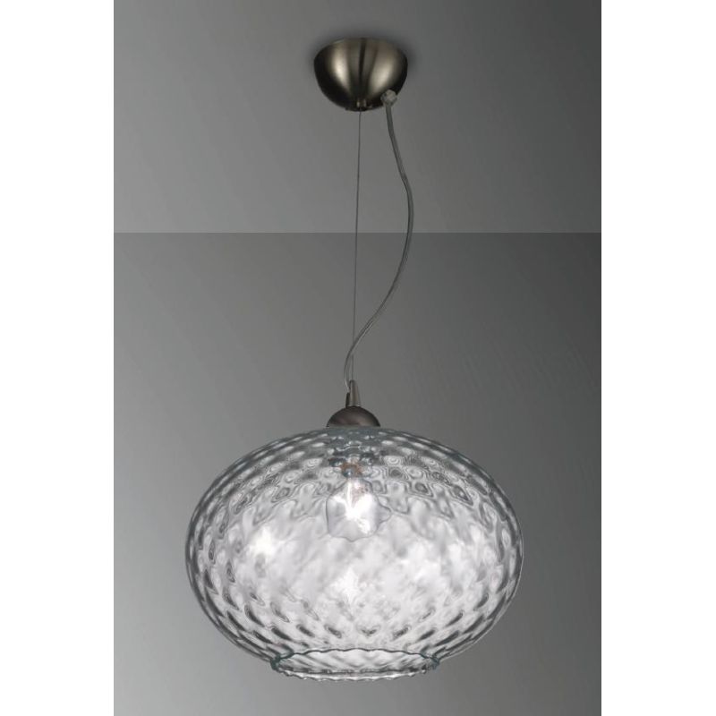 CIPOLLA SOSPENSIONE SINGOLA ROTONDA IN STILE VINTAGE IN VETRO TRASPARENTE CON DECORI A RILIEVO CRISTALENSI LUX - Cristalensi Sho