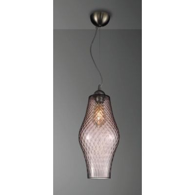 STALIO SOSPENSIONE SINGOLA STILE VINTAGE IN VETRO TRASPARENTE,FUME OPPURE ROSA CON DECORI A RILIEVO CRISTALENSI LUX - Cristalens