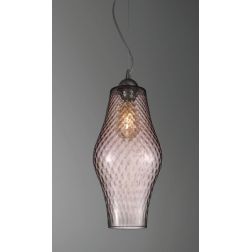 STALIO SOSPENSIONE SINGOLA STILE VINTAGE IN VETRO TRASPARENTE,FUME OPPURE ROSA CON DECORI A RILIEVO CRISTALENSI LUX - Cristalens