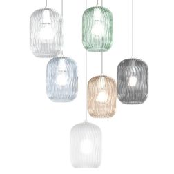 TENDER SOSPENSIONE SINGOLA MODERNA CON DIFFUSORE IN VETRO RIGATO 6 FINITURE COLORE Top Light Illuminazione - Cristalensi Shop On