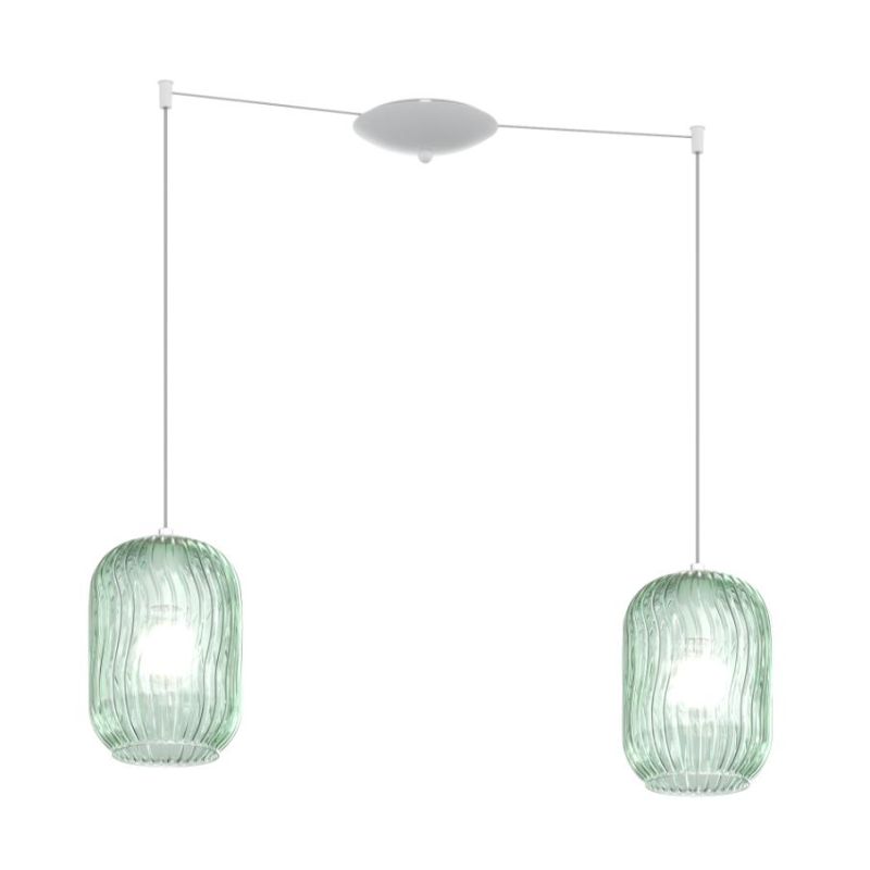 TENDER SOSPENSIONE CON DECENTRO IN METALLO CROMO O BIANCO CON DIFFUSORI IN VETRO COLORATO Top Light Illuminazione - Cristalensi