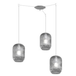 TENDER SOSPENSIONE 3 LUCI CON DECENTRO IN METALLO CROMO O BIANCO CON DIFFUSORI IN VETRO COLORATO Top Light Illuminazione - Crist