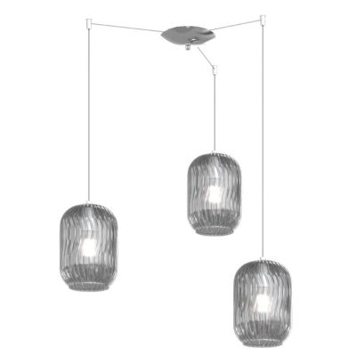 TENDER SOSPENSIONE 3 LUCI CON DECENTRO IN METALLO CROMO O BIANCO CON DIFFUSORI IN VETRO COLORATO Top Light Illuminazione - Crist