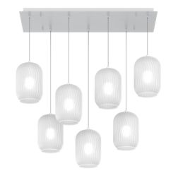TENDER SOSPENSIONE 7 LUCI RETTANGOLARE FINITURA BIANCO CON DIFFUSORI IN VETRO COLORATO Top Light Illuminazione - Cristalensi Sho