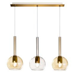 FUTURE SOSPENSIONE IN METALLO FINITURA OTTONE CON 3 DIFFUSORI A SFERA D15 IN VETRO COLORATO Top Light Illuminazione - Cristalens