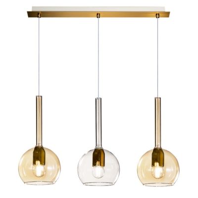 FUTURE SOSPENSIONE IN METALLO FINITURA OTTONE CON 3 DIFFUSORI A SFERA D15 IN VETRO COLORATO Top Light Illuminazione - Cristalens