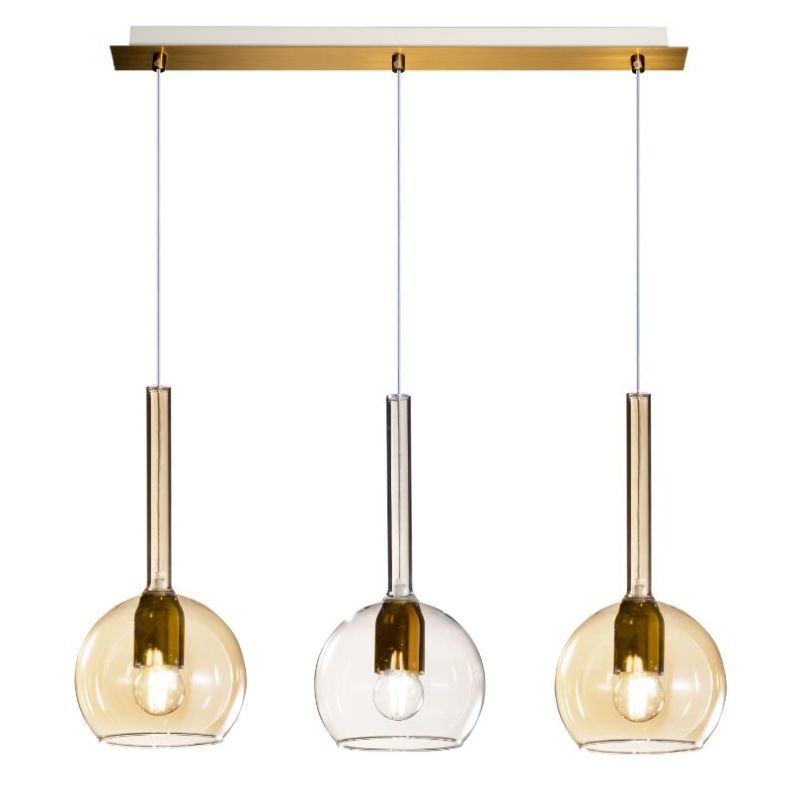 FUTURE SOSPENSIONE IN METALLO FINITURA OTTONE CON 3 DIFFUSORI A SFERA D15 IN VETRO COLORATO Top Light Illuminazione - Cristalens