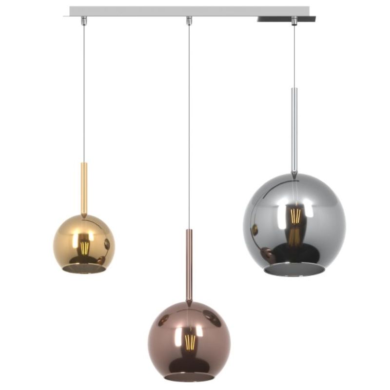 FUTURE SOSPENSIONE IN METALLO FINITURA CROMO CON 3 DIFFUSORI A SFERA IN VETRO COLORATI Top Light Illuminazione - Cristalensi Sho