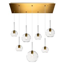 FUTURE SOSPENSIONE IN METALLO FINITURA OTTONE CON 7 DIFFUSORI A SFERA REALIZZATI IN VETRO COLORATO Top Light Illuminazione - Cri