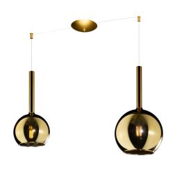 FUTURE SOSPENSIONE CON DECENTRO FINITURA OTTONE CON 2 DIFFUSORI A SFERA IN VETRO COLORATO Top Light Illuminazione - Cristalensi 