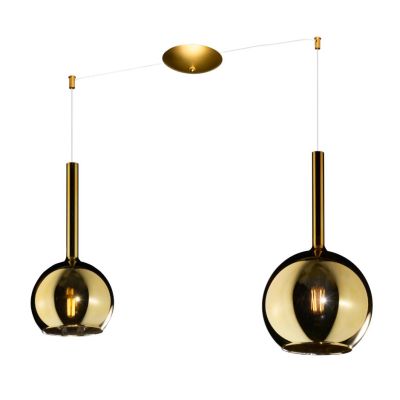 FUTURE SOSPENSIONE CON DECENTRO FINITURA OTTONE CON 2 DIFFUSORI A SFERA IN VETRO COLORATO Top Light Illuminazione - Cristalensi 