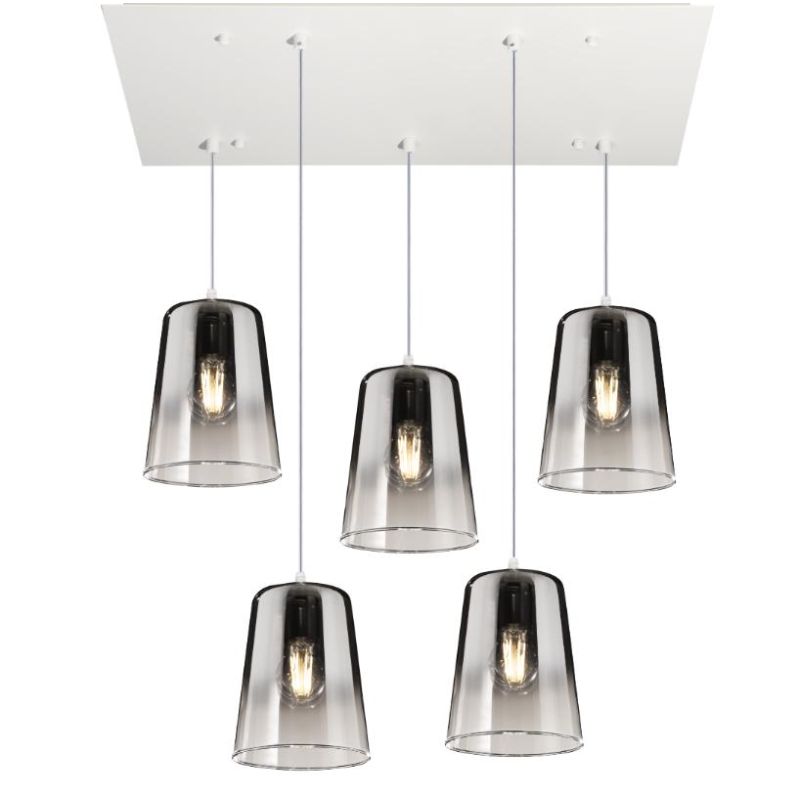 SHADED SOSPENSIONE RETTANGOLARE FINITURA BIANCA CON CONI IN VETRO AMBRA CROMO OPPURE RAME Top Light Illuminazione - Cristalensi 