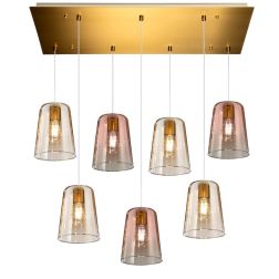 SHADED SOSPENSIONE RETTANGOLARE FINITURA OTTONE CON CONI IN VETRO AMBRA E RAME Top Light Illuminazione - Cristalensi Shop Online
