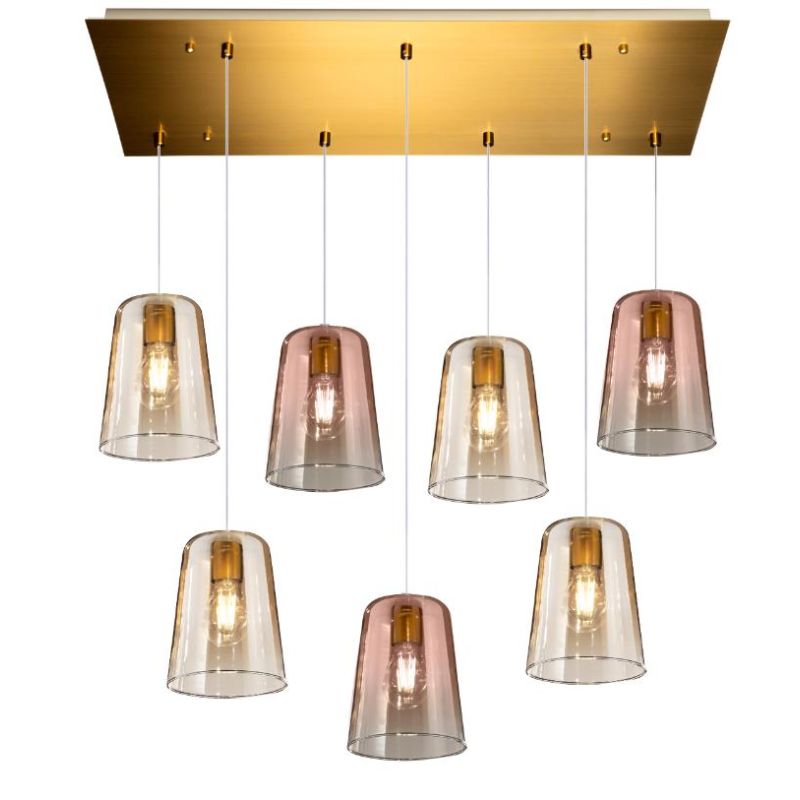 SHADED SOSPENSIONE RETTANGOLARE FINITURA OTTONE CON CONI IN VETRO AMBRA E RAME Top Light Illuminazione - Cristalensi Shop Online