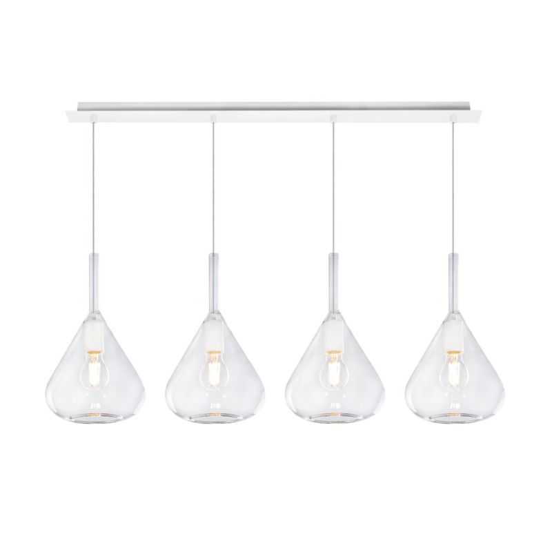 KONA SOSPENSIONE IN METALLO BIANCO CON 4 DIFFUSORI A CONO PENDENTI IN VETRO IN 5 COLORI Top Light Illuminazione - Cristalensi Sh