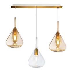 KONA SOSPENSIONE IN METALLO FINITURA OTTONE CON 3 DIFFUSORI A CONO PENDENTI IN VETRO COLORATO Top Light Illuminazione - Cristale