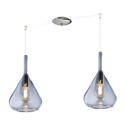 KONA SOSPENSIONE CON DECENTRO FINITURA CROMO CON 2 DIFFUSORI A CONO IN VETRO COLORATO Top Light Illuminazione - Cristalensi Shop