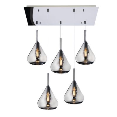 KONA SOSPENSIONE RETTANGOLARE CON BASE CROMO E CON 5 DIFFUSORI A CONO IN VETRO COLORATO Top Light Illuminazione - Cristalensi Sh