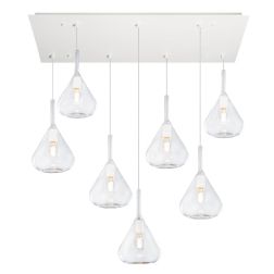KONA SOSPENSIONE RETTANGOLARE CON BASE BIANCA E CON 7 DIFFUSORI A CONO IN VETRO COLORATO Top Light Illuminazione - Cristalensi S