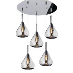 KONA SOSPENSIONE ROTONDA D40 IN METALLO CROMO CON 5 DIFFUSORI A CONO IN VETRO COLORATO Top Light Illuminazione - Cristalensi Sho