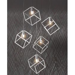 FRAME SOSPENSIONE MODERNA A 5 LUCI DIFFUSORI A CUBO IN METALLO CROMATO CON LAMPADINE ATTACCO G9 Top Light Illuminazione - Crista 2