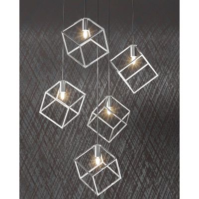 FRAME SOSPENSIONE MODERNA A 5 LUCI DIFFUSORI A CUBO IN METALLO CROMATO CON LAMPADINE ATTACCO G9 Top Light Illuminazione - Crista